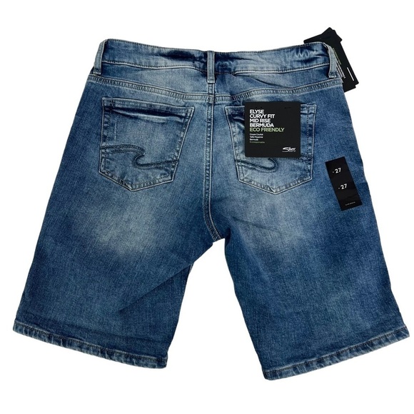 NWT SILVER ELYSE Womens Blue Jean Bermuda Shorts Sz W27 (3/4) Curvy Fit Mid-Rise - Picture 2 of 14